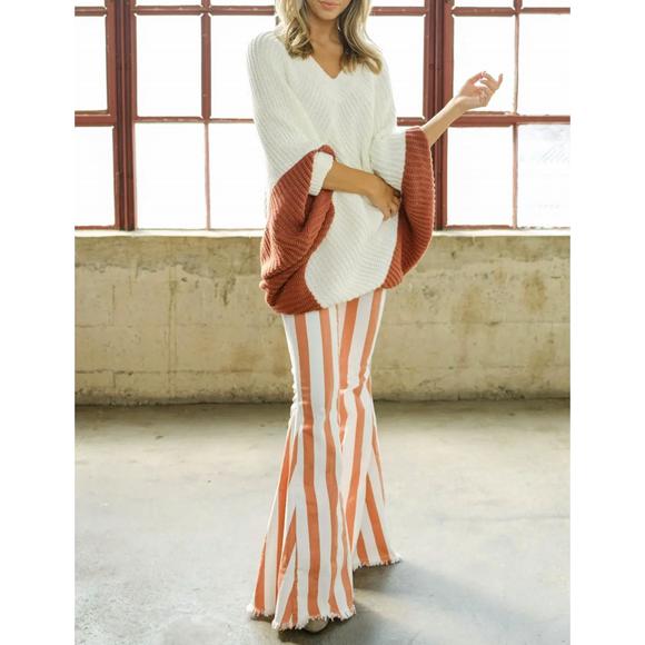 NEW BESTTO oversized ribbed-knit tunic sweater in pumpkin - Picture 1 of 2